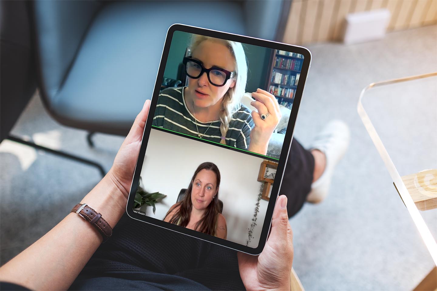 An online therapy session via Zoom